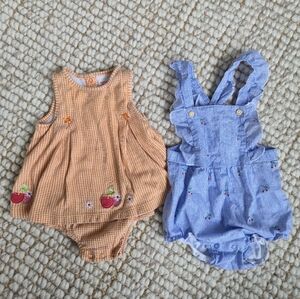 BUNDLE Of 2 COTTON BABY GIRL H&M Carter 6-9mo Cherries Apple Gigham Stripes Cute